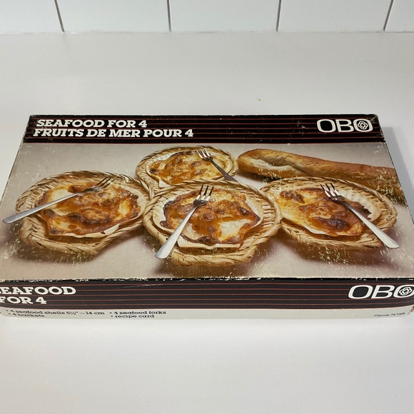 VTG Seafood for 4 shells scallop set rattan coasters forks for 4 - Picture 1 of 8